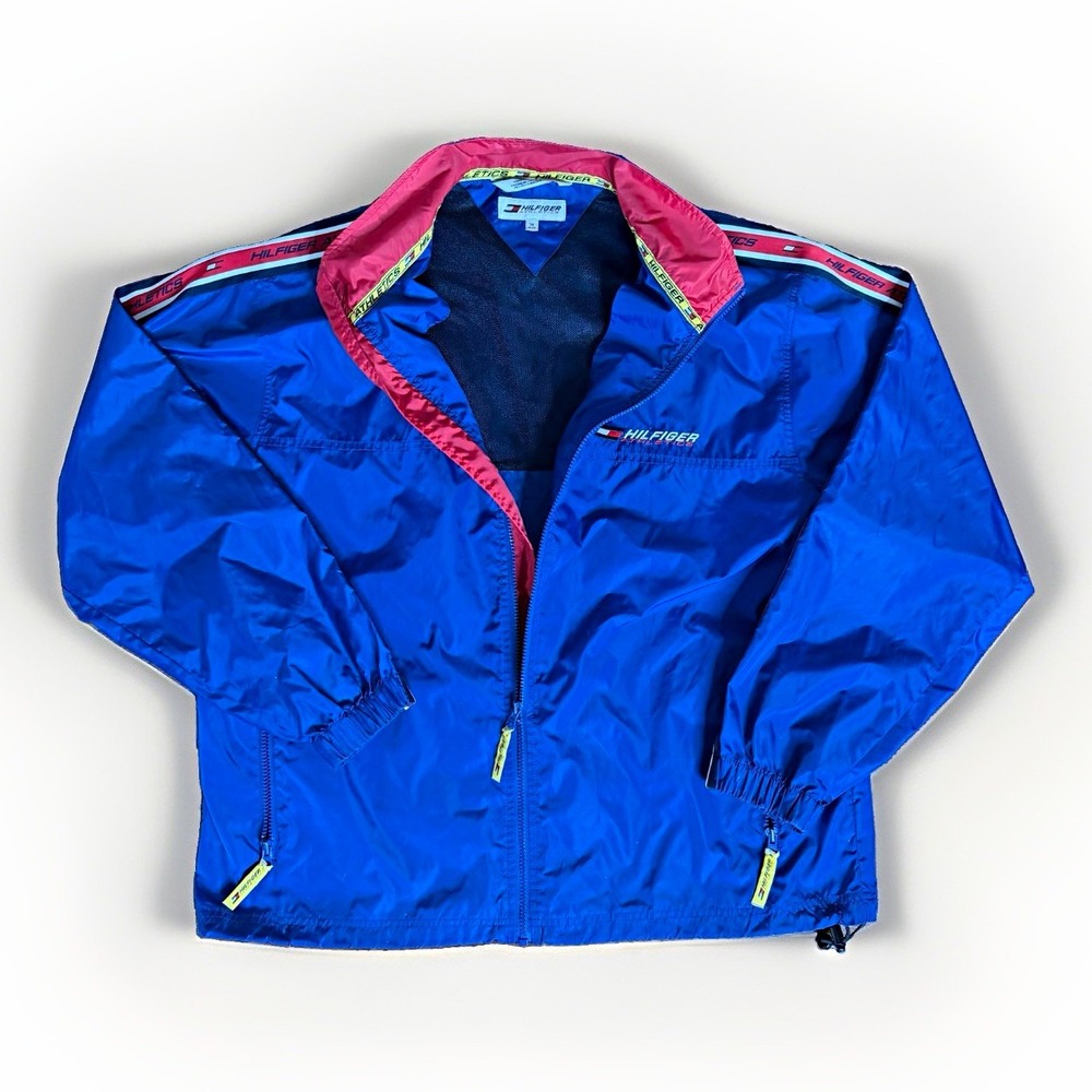 Vintage Hilfiger Athletics Men's Windbreaker Jacket Full Zip Nylon Blue Red M
